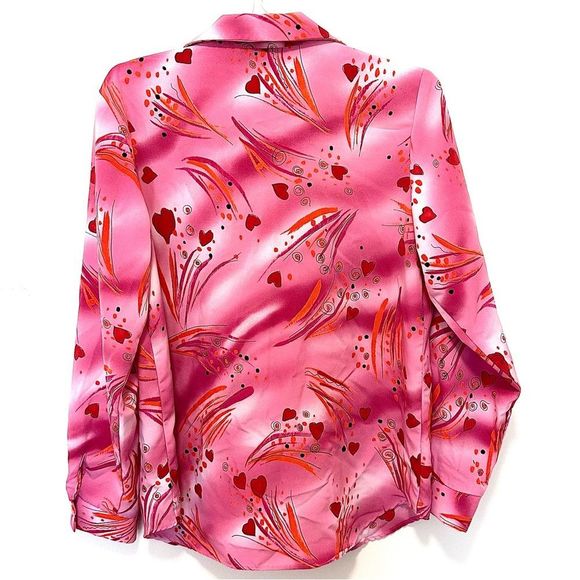 Susan Graver Vintage Button Up Blouse In Pink With Hearts - Picture 4 of 6